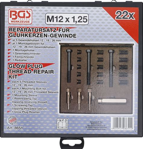 BGS Reparatieset Voor Gloeibougie Schroefdraad M12 X 1 25 Mm Bol