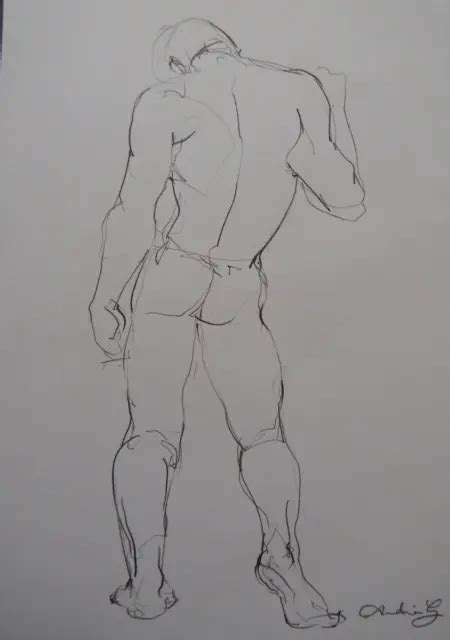 Expressive Pencil Sketch Drawing Of A Male Nude Back View Of A Standing