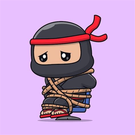 Lindo Ninja Atado Con Cuerda En Silla Dibujos Animados Vector Icono