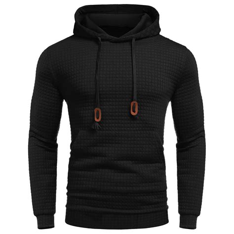 Ydojg Mens Hoodies Mens Autumn Slim Casual Plaid Hooded Long Sleeve Sweatershirts Top Blouse