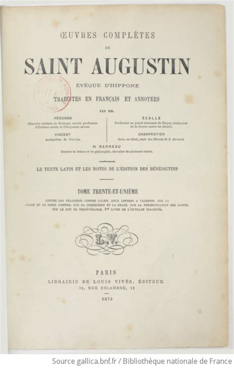 Oeuvres complètes de saint Augustin Tome 31 traduites en français et