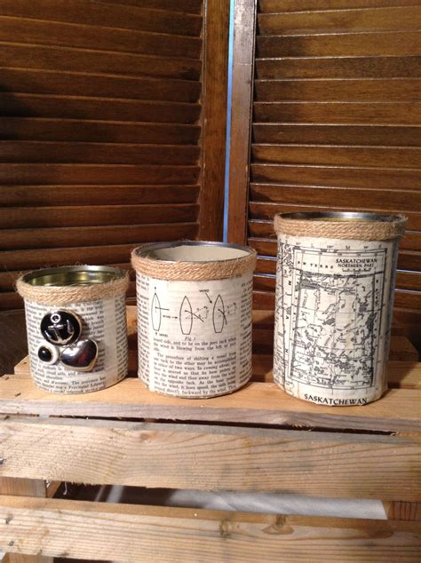 Cannikin Trio Tin Cans Upcycled Repurposed Desk Etsy Bathroom