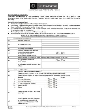 PROPOSAL FORM FOR Marine Hull RAK Insurance Fill And Sign Printable