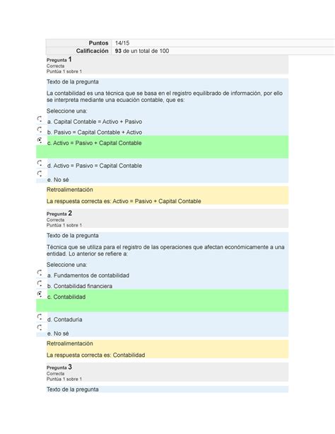 Examen 5 contabilidad financiera Puntos 14 Calificación 93 de un