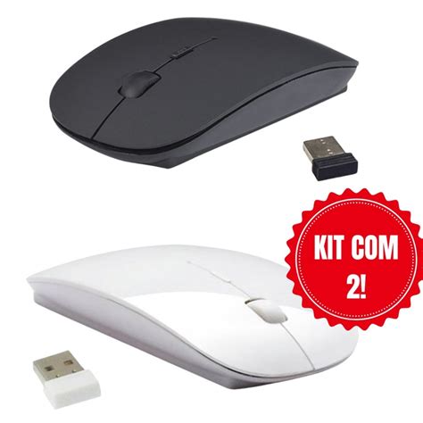 Kit2 Mouse Sem Fio Óptico Ultrafino Slim USB para PC Computador