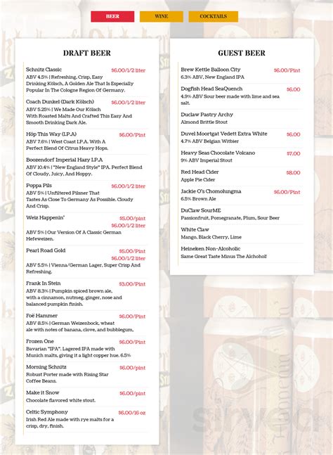 Schnitz Ale Brewery menu in Parma, Ohio, USA