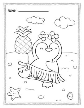 Summer penguin coloring pages (End-of-The-Year Parties/Activities/Fun)