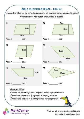 Área Cuadrilateral Hoja 1 Hojas de trabajo Math Center