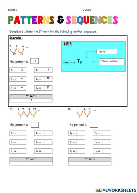 Patterns And Sequences Worksheet Live Worksheets Worksheets Library