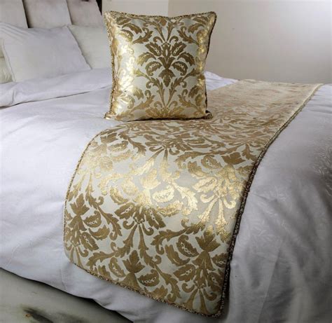 King Queen Twin Gold Bed Runner With Decorative Throw Etsy Bed