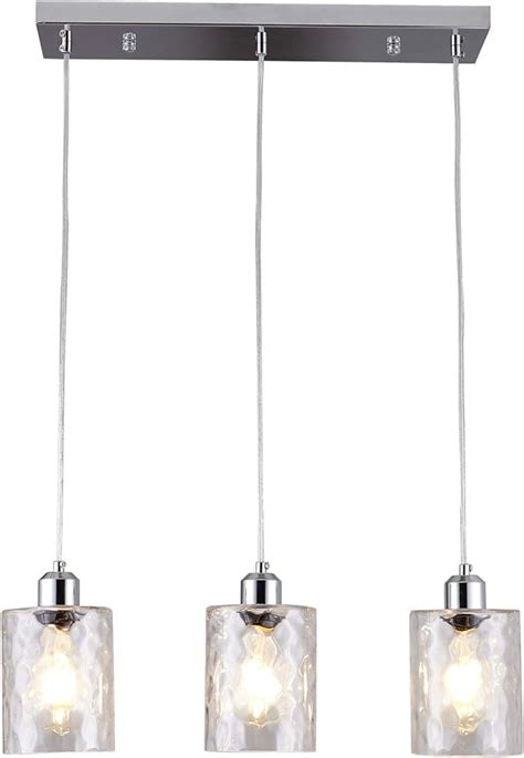 Shengqingtop 3 Light Clear Hammered Glass Pendant Lights Modern Island