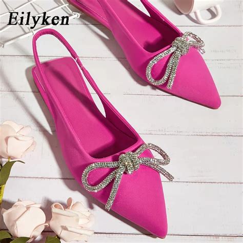 Eilyken Autumn Crystal Butterfly Knot Green Women Pumps Shallow Pointed