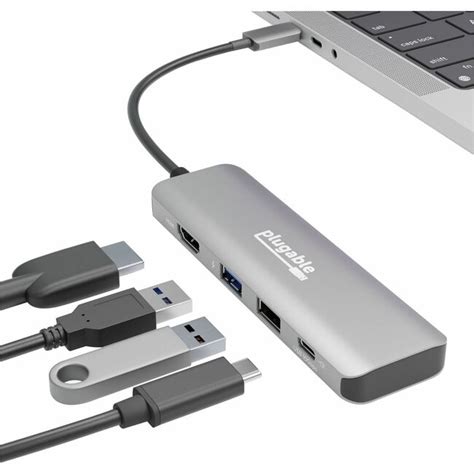 Plugable Usb C Hub Multiport Adapter 4 In 1 100w Pass Through Charging Usb C To Hdmi 4k 60hz