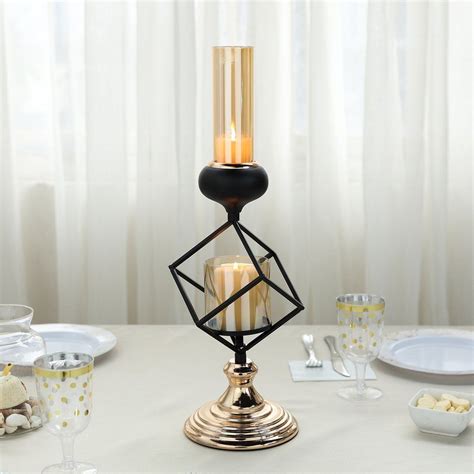 Geometric Candle Holders Wholesale With Amber Glass Votives 13 Metallic Gold And Black