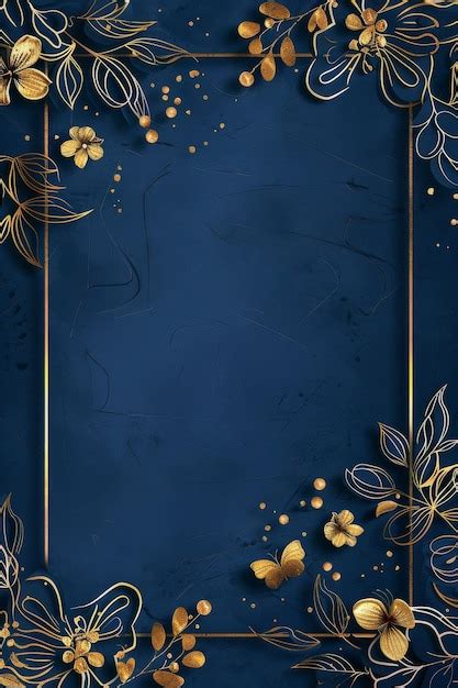 Premium Photo Blue Background With Gold Flowers And Leaves