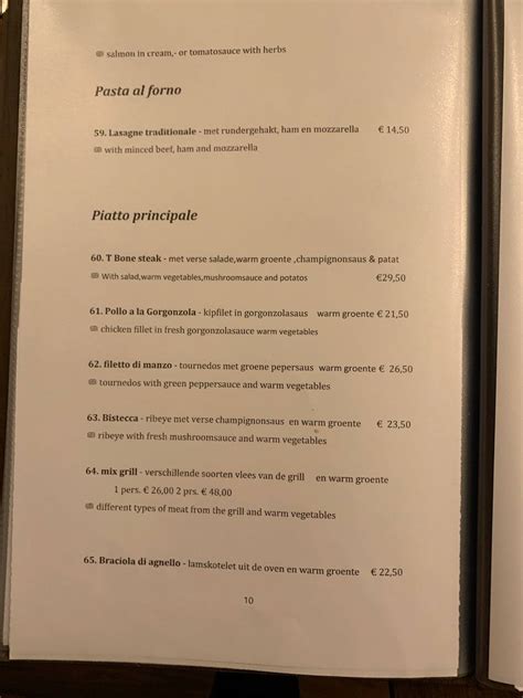 Menu At La Piccola Venezia Giethoorn