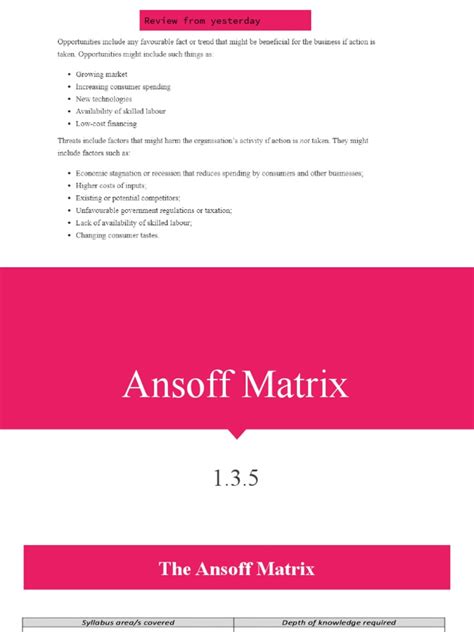 Ansoff Matrix | PDF