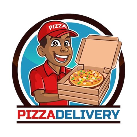 Logo de dessin animé de livreur de pizza Vecteur Premium