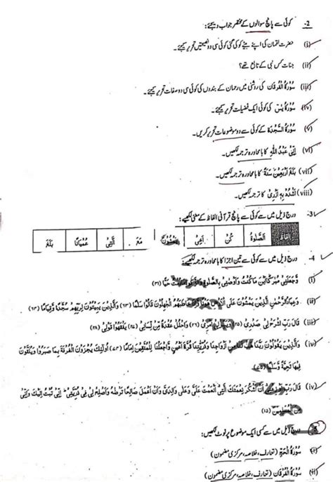 Th Class Tarjuma Tul Quran Pairing Scheme Punjab Boards