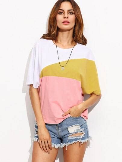 Color Block Cut And Sew Tshirt Shein Sheinside