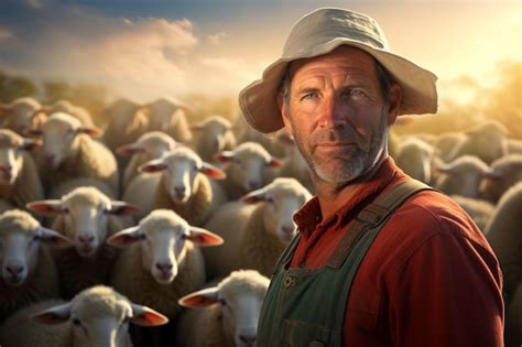 Premium AI Image | male farmer on sheep farm in the daytime with ...