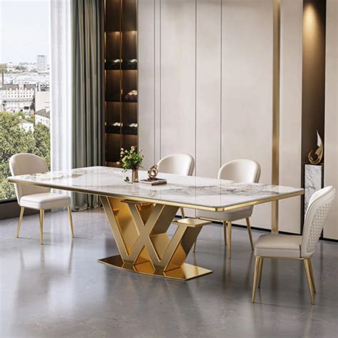 Pedestal Metal Luxury Modern Dining Set