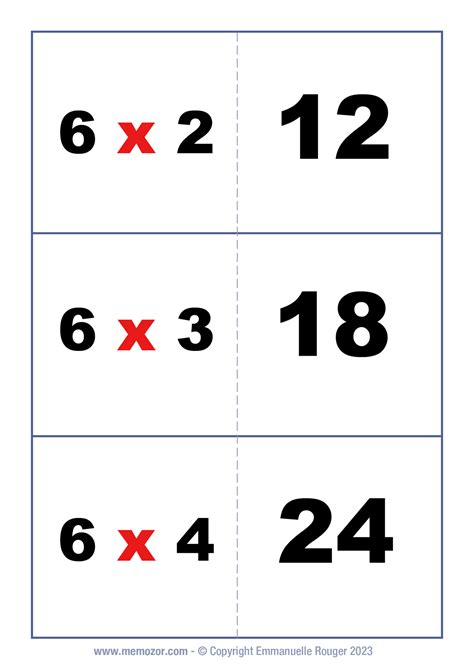 Multiplication Flash Cards - 6 Times table - Free | Memozor