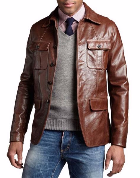 Brand New Men S Genuine Soft Lambskin Leather Brown Blazer Jacket Men