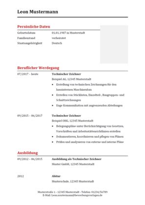 Bewerbung Technischer Zeichner Technische Zeichnerin