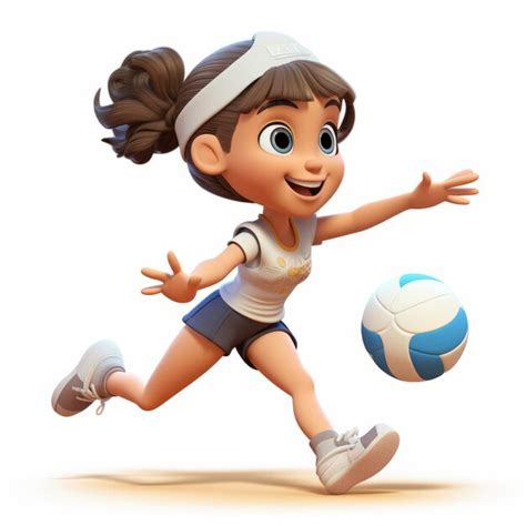 Premium Photo Playful Cartoon Girl Running With Volleyball In