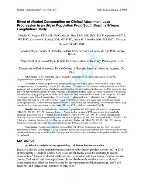 Pdf Effect Of Alcohol Consumption On Clinical Attachment Loss