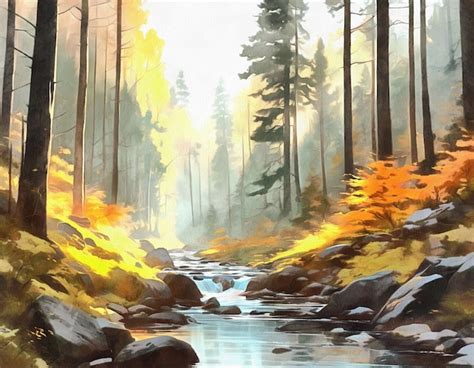 Premium Photo Abstract Autumn Forest And Streaming River Watercolor