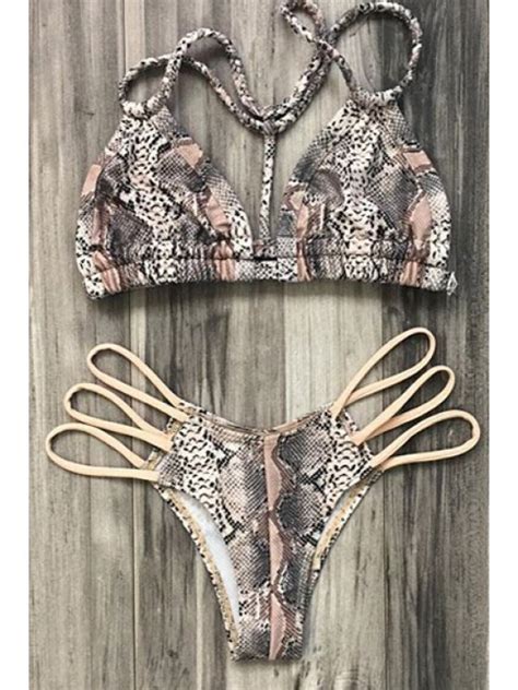 Snake Print Halter Bikini Set Colormix Bikinis M Zaful