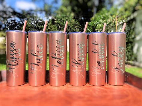 Our Classic Rose Gold Skinny Tumbler With Straw Personalized Tumbler Bridesmaid T