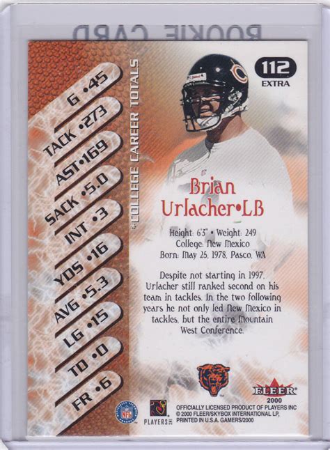 Brian Urlacher ROOKIE CARD Fleer Next Gamers NFL RC Chicago Bears