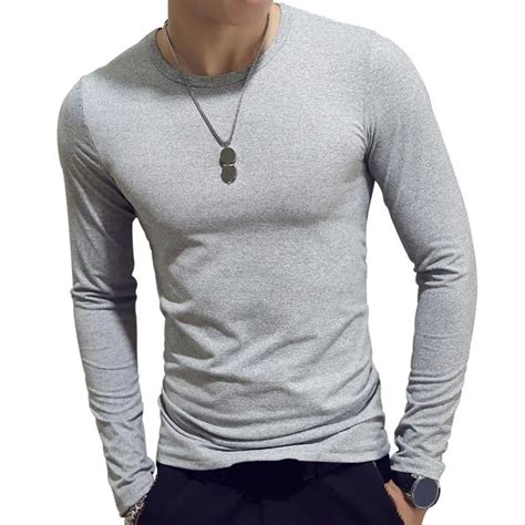 Nova Camiseta Masculina Cor S Lida Em Torno Do Pesco O Manga Longa