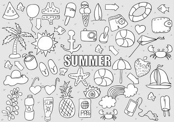 Summer Beach Hand Drawn Symbols And Objects Vector Image