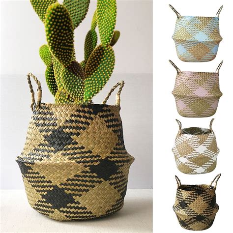 Handmade Rattan Woven Checkered Seagrass Storage Baskets Laundry Wicker