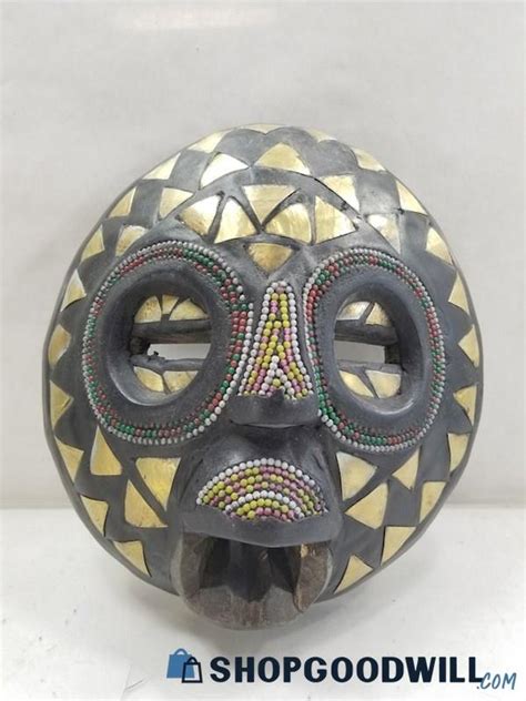 Vintage African Mask Luba Baluba Art Hand Carved Wood With Beads