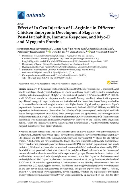 Pdf Effect Of In Ovo Injection Of L Arginine In Different Chicken