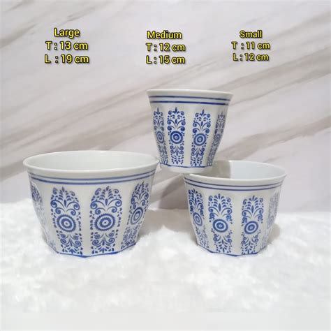 Jual Pot Keramik Biru Putih 1 Set 3 Pcs Motif Batik Shopee Indonesia