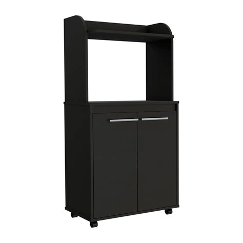 Black Kitchen Island Microwave Stand Storage Shelf Plant Cabinet - Bed ...