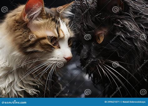 Two Black And White Cats Face To Face Stock Image Image Of