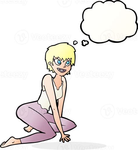 Cartoon Happy Woman Sitting On Floor With Thought Bubble 36362540 Png