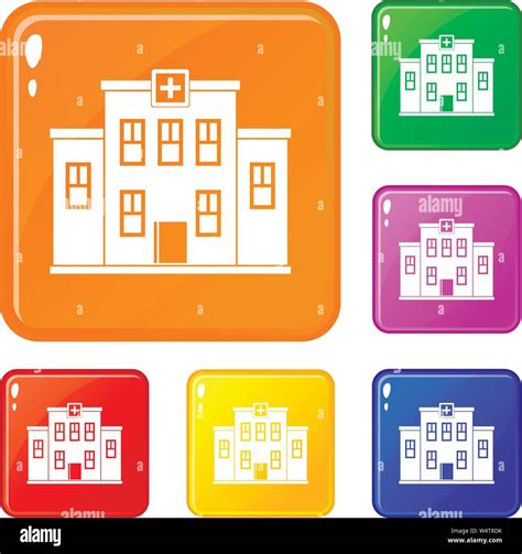 City Hospital Building Icons Set Vector Color Stock Vector Image Art