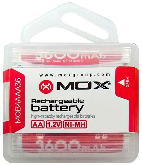 Pilha Recarregavel Mox MOB4AA36 AA 3600MAH 1 2V 4 Unidades Pilhas