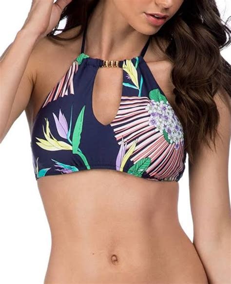 TRINA TURK MIDNIGHT PARADISE HIGH NECK BIKINI TOP SWIMSUIT Women S