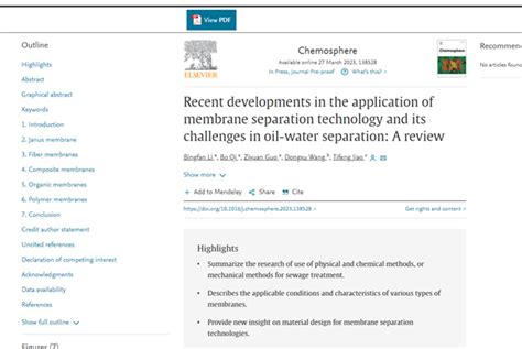 焦体峰教授课题组Chemosphere综述 Recent developments in the application of