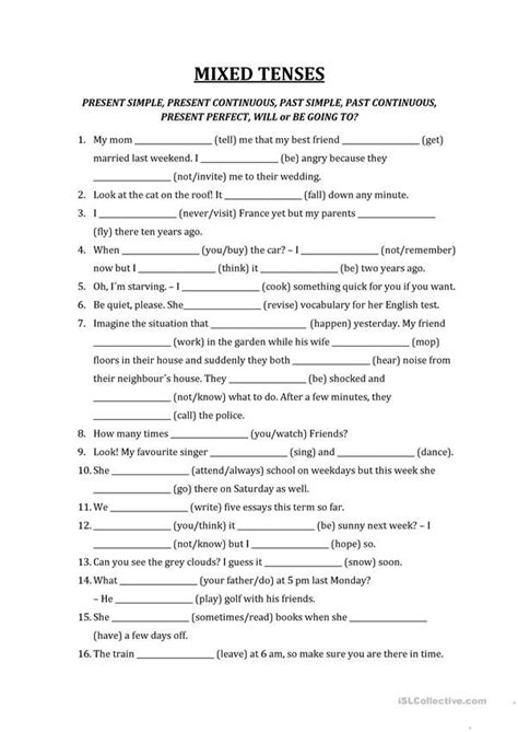 English Grammar Tenses Worksheets