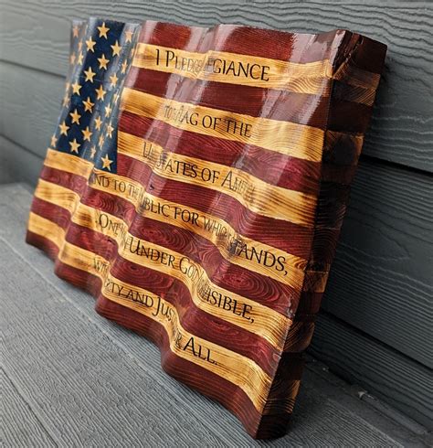 Wavy Wooden Flag With Pledge Of Allegiance Etsy